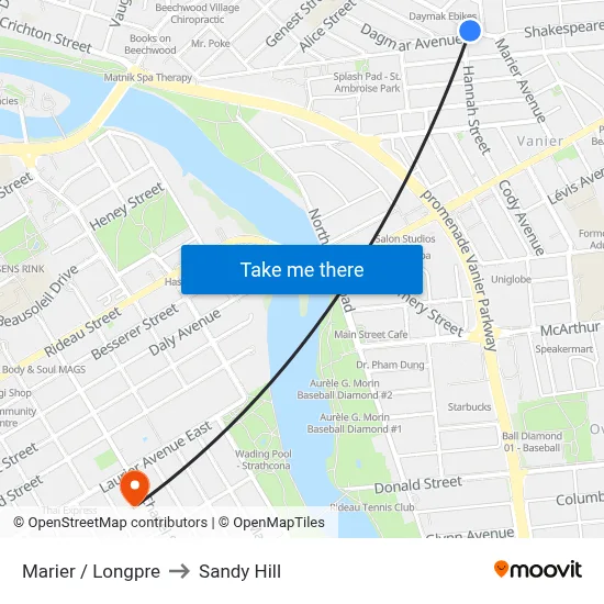 Marier / Longpre to Sandy Hill map