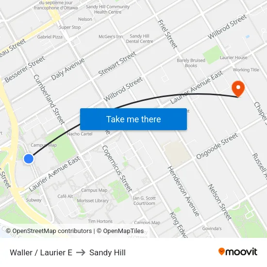 Waller / Laurier E to Sandy Hill map