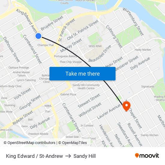 King Edward / St-Andrew to Sandy Hill map