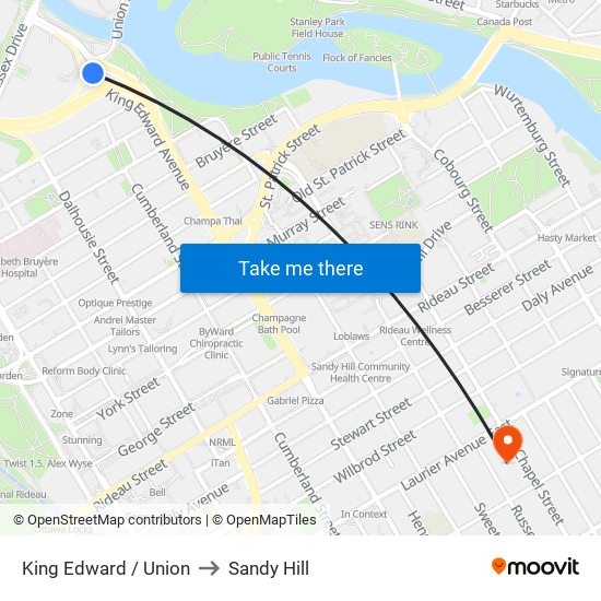 King Edward / Union to Sandy Hill map