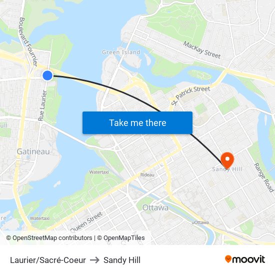 Laurier/Sacré-Coeur to Sandy Hill map