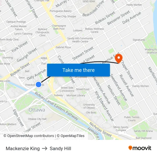 Mackenzie King to Sandy Hill map