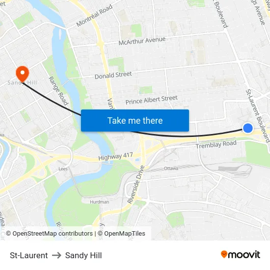 St-Laurent to Sandy Hill map