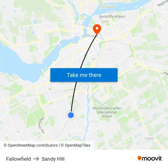 Fallowfield to Sandy Hill map
