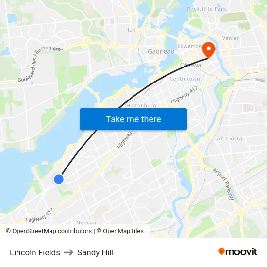 Lincoln Fields to Sandy Hill map