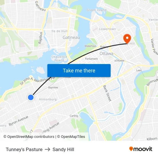 Tunney's Pasture to Sandy Hill map