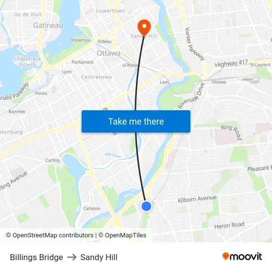 Billings Bridge to Sandy Hill map