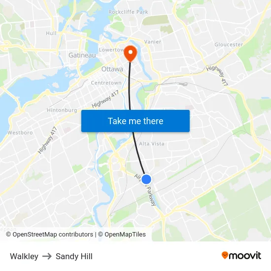 Walkley to Sandy Hill map