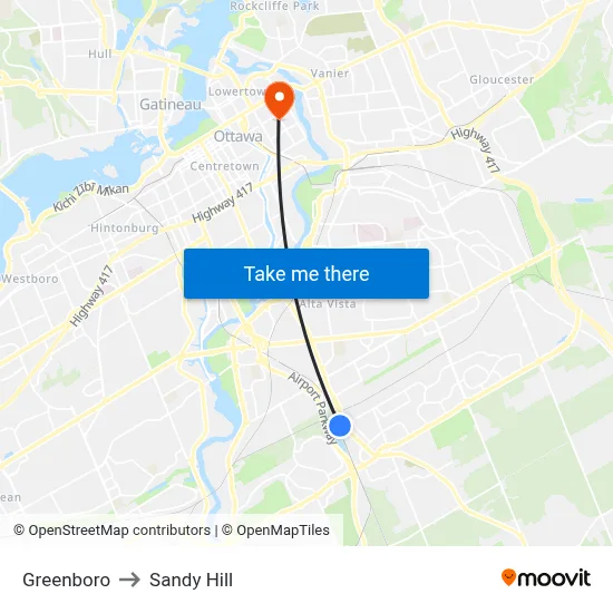 Greenboro to Sandy Hill map
