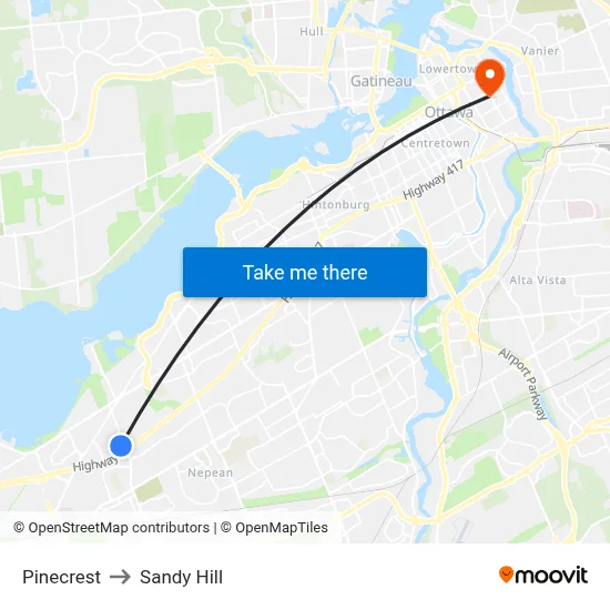 Pinecrest to Sandy Hill map