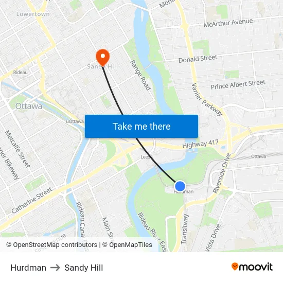 Hurdman to Sandy Hill map