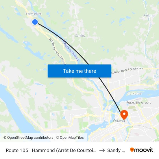 Route 105 | Hammond (Arrêt De Courtoisie) to Sandy Hill map