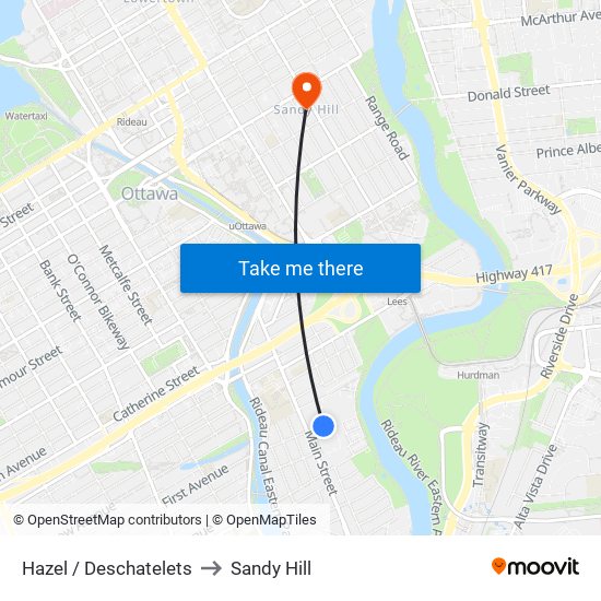 Hazel / Deschatelets to Sandy Hill map