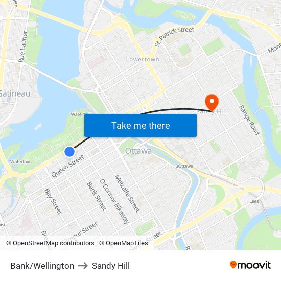 Bank/Wellington to Sandy Hill map