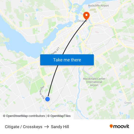 Citigate / Crosskeys to Sandy Hill map