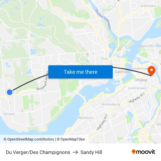 Du Verger/Des Champignons to Sandy Hill map