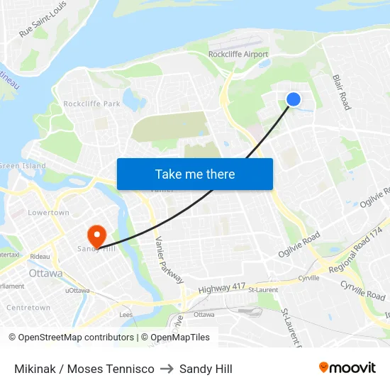 Mikinak / Moses Tennisco to Sandy Hill map
