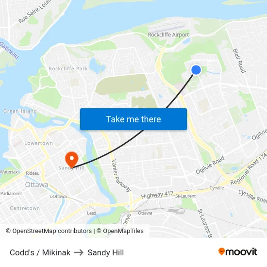 Codd's / Mikinak to Sandy Hill map