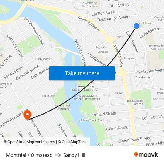 Montréal / Olmstead to Sandy Hill map