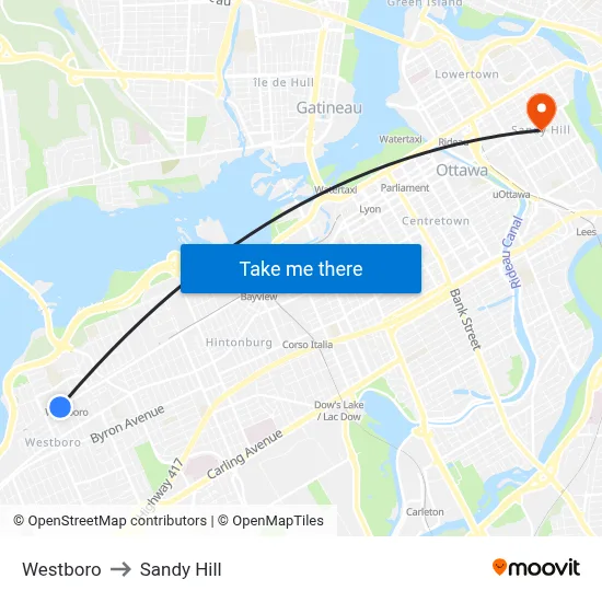 Westboro to Sandy Hill map