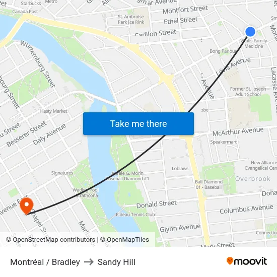 Montréal / Bradley to Sandy Hill map