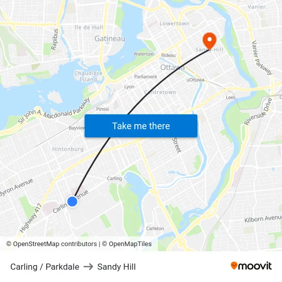 Carling / Parkdale to Sandy Hill map