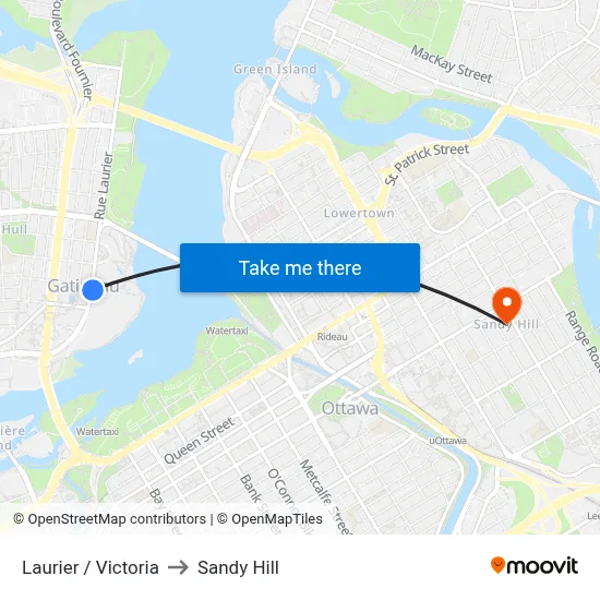 Laurier / Victoria to Sandy Hill map