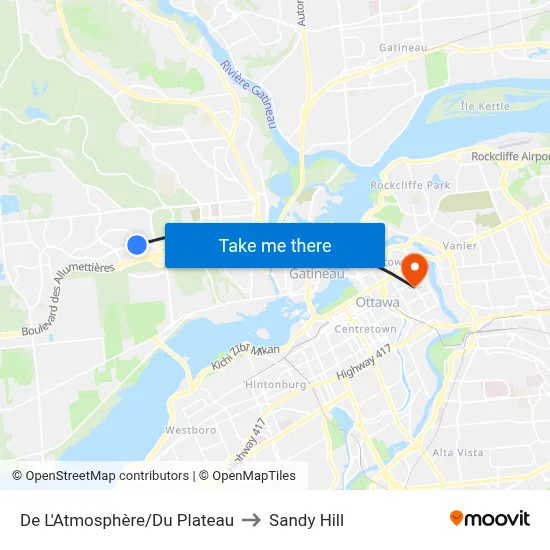 De L'Atmosphère/Du Plateau to Sandy Hill map