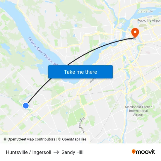 Huntsville / Ingersoll to Sandy Hill map