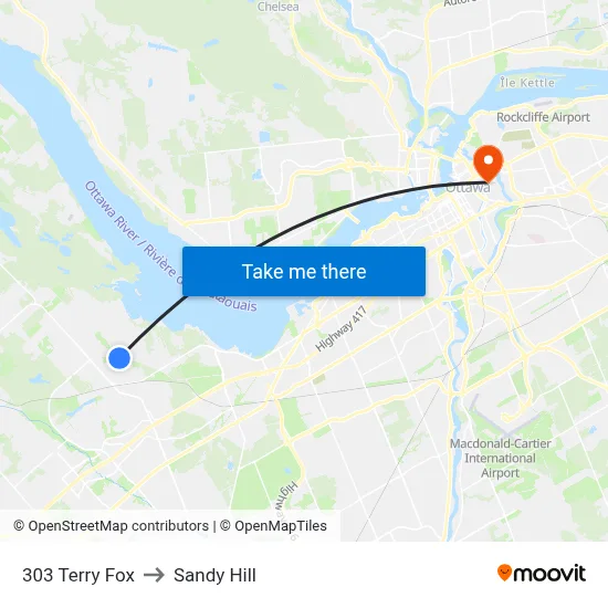 303 Terry Fox to Sandy Hill map