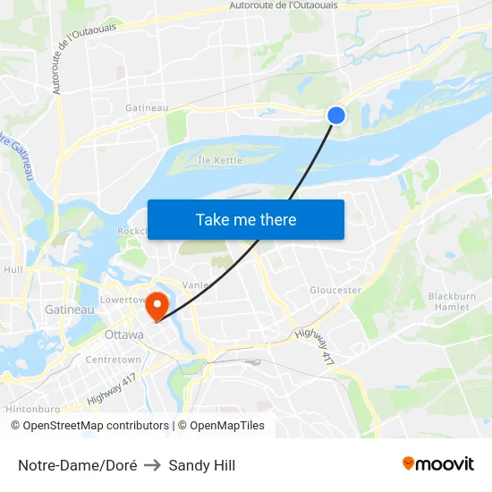 Notre-Dame/Doré to Sandy Hill map