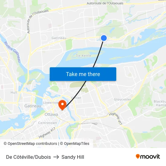 De Côtéville/Dubois to Sandy Hill map
