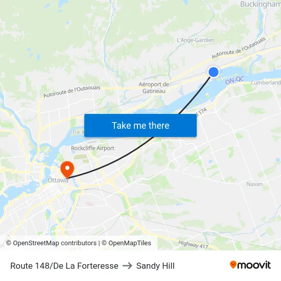 Route 148/De La Forteresse to Sandy Hill map