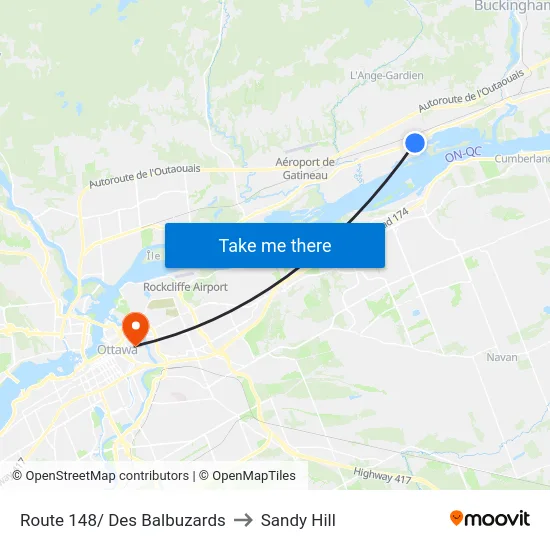 Route 148/ Des Balbuzards to Sandy Hill map