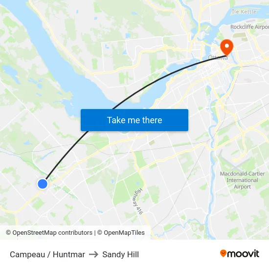 Campeau / Huntmar to Sandy Hill map