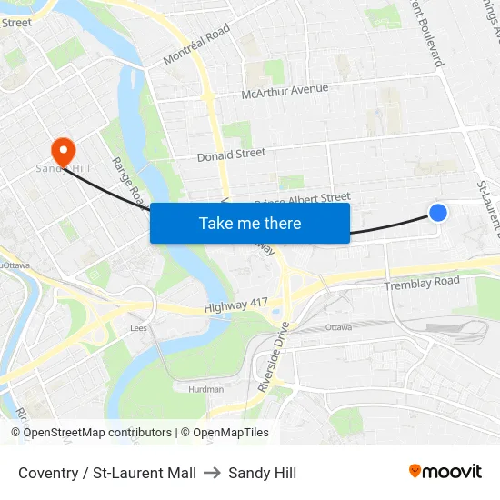 Coventry / St-Laurent Mall to Sandy Hill map