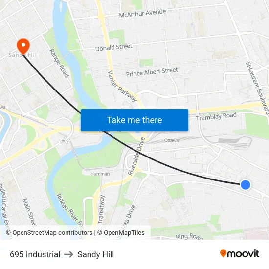 695 Industrial to Sandy Hill map