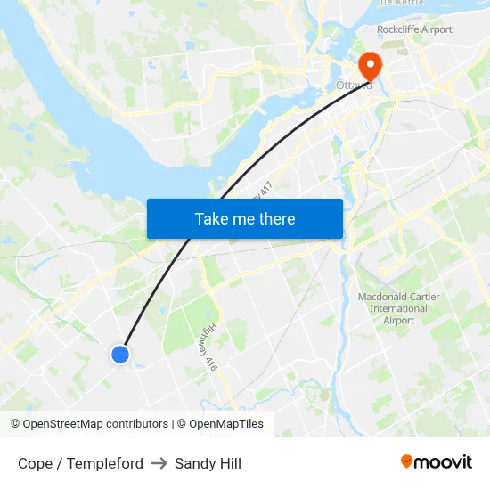 Cope / Templeford to Sandy Hill map