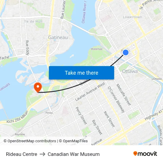 Rideau Centre to Canadian War Museum map