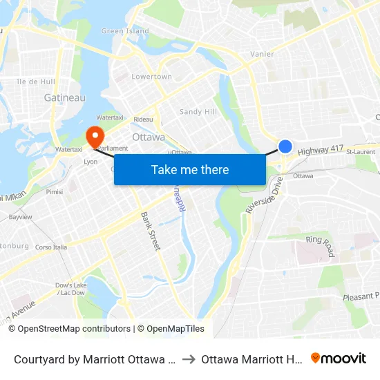 Courtyard Ottawa East to Ottawa Marriott Hotel map