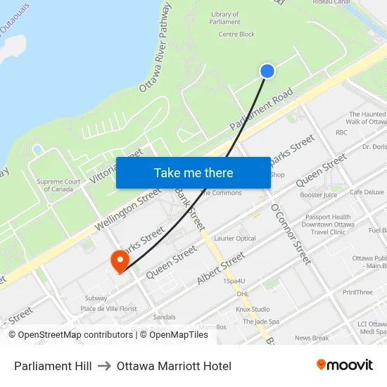 Parliament Hill to Ottawa Marriott Hotel map