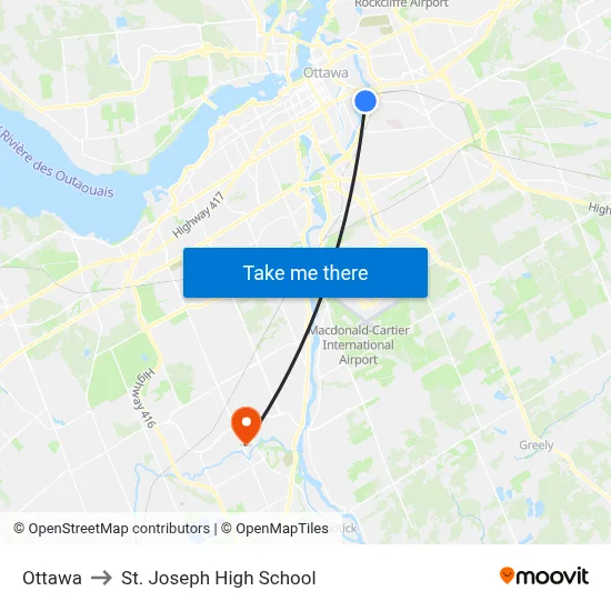 Ottawa to St. Joseph High School map