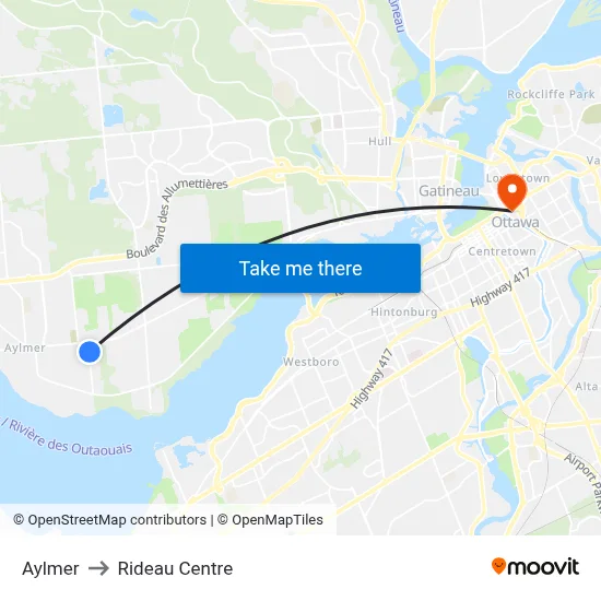 Aylmer to Rideau Centre map
