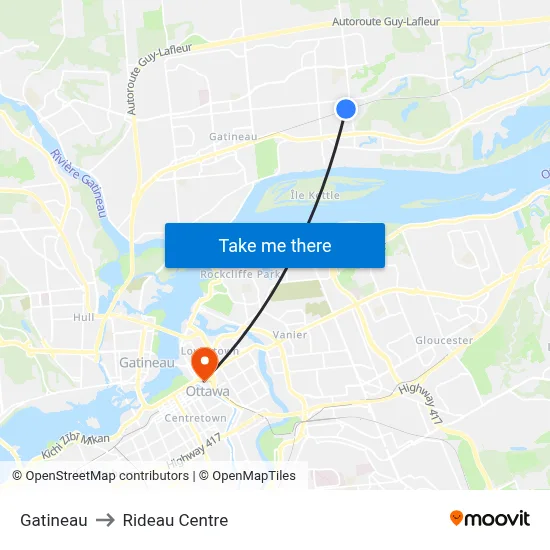 Gatineau to Rideau Centre map