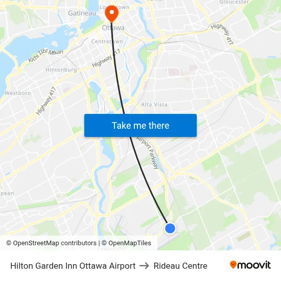 Hilton Garden Inn Ottawa Airport to Rideau Centre map