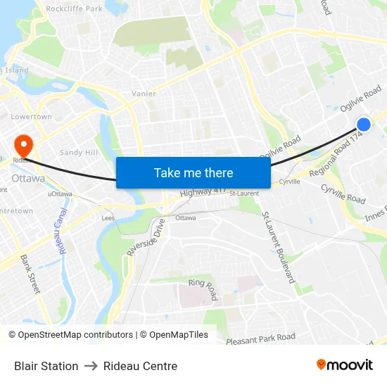 Blair Station to Rideau Centre map