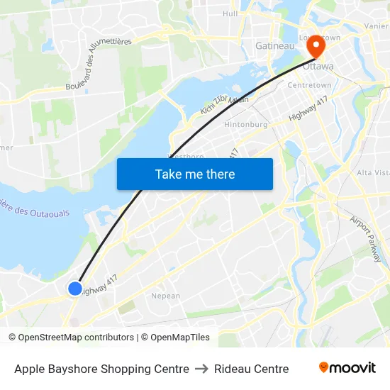 Apple Bayshore Shopping Centre to Rideau Centre map