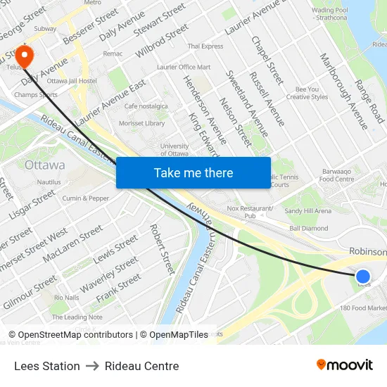 Lees Station to Rideau Centre map