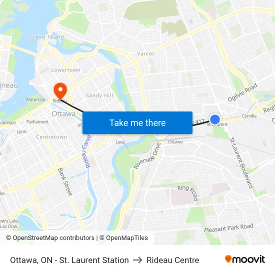 Ottawa, ON - St. Laurent Station to Rideau Centre map