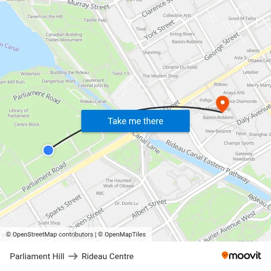 Parliament Hill to Rideau Centre map